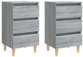 vidaXL Nachtkastjes 2 st met houten poten 40x35x69 cm grijs sonoma