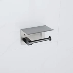 Fortifura Calvi - toiletrolhouder - met plateau - Geborsteld Gunmetal PVD SW1183052