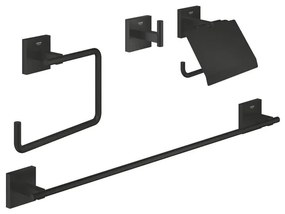 GROHE Start Cube QuickFix Accessoireset 4-delig - toiletrolhouder - met klep - handdoekhaak - handdoekring - handdoekhouder - 60cm - matte black 411152430