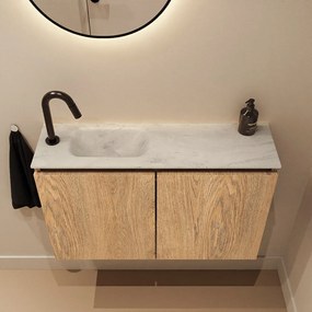 Mondiaz Ture DLux toiletmeubel 80cm washed oak met wastafel opalo links met kraangat