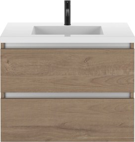 Saqu Gaia badmeubel incl. glans witte wastafel 80x52x64cm toffee – aluminium greeplijst