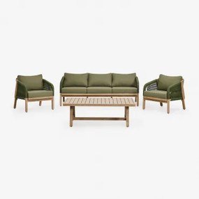 Tuinset Met 3-zitsbank, 2 Fauteuils En Salontafel Van Acaciahout Dubai Leger Groen & Rustiek Acaciabruin - Sklum