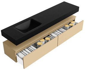 Zaro Alan badmeubel 190cm sand 2 lades met vrijhangende wastafel cloud links zonder kraangat urban