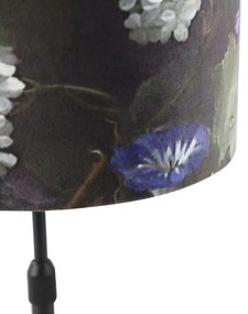 Stoffen Tafellamp zwart met velours kap bloemen met goud 25 cm - Parte Klassiek / Antiek E27 cilinder / rond rond Binnenverlichting Lamp