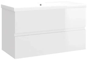 vidaXL Wastafelkast met ingebouwde wastafel spaanplaat hoogglans wit
