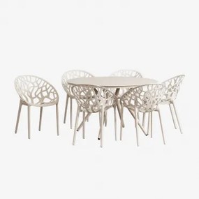 Ronde Tafelset Ø125 Cm In Aluminium Valerie En 6 Tuinstoelen Ores Tapioca Beige - Sklum