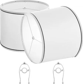 VEVOR Drumlampenkap 290 x 320 x 245 mm (boven x onder x hoog), 2 middelgrote vervangende kappen van linnen + PVC, lampenkap met harp voor tafellampen en staande lampen (wit met zwarte rand)