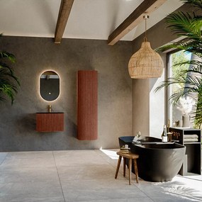 Mondiaz Kurve 60cm badmeubel ruby met 1 lade en wastafel cloud midden 1 kraangat urban