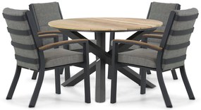 Tuinset Ronde Tuintafel 4 personen 120 cm Aluminium/teak Grijs Osmen Midura/Fabriano