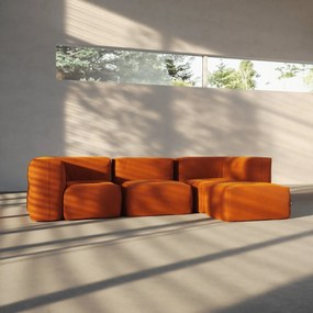 Soft Zitzak Indoor 3 Seater + Pouf - Orange Jaquard