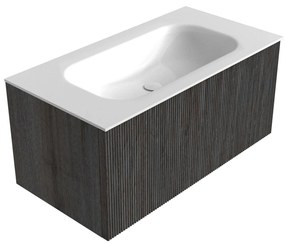 Mondiaz Kurve 90cm badmeubel shadow met 1 lade en wastafel big small midden zonder kraangat