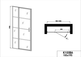 Badstuber Stripe zwarte douchecabine 100x80cm rechthoek