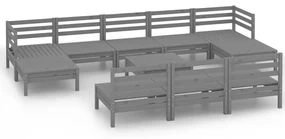vidaXL 11-delige Loungeset massief grenenhout grijs