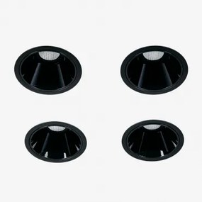 Pack Van 4 Inbouw Led-downlights Met Ronde Frames Ø8 Cm In Aluminium Luisiana Zwart & 38º & Neutraal Wit 3500k & 11 W - Sklum