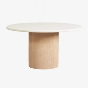 Ronde Eettafel Van Beton En Acaciahout Sharpay Ø160 Cm - Sklum