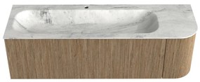 Mondiaz Kurve-dlux 145cm badmeubel ronding rechts dusk met 1 lade en deur en wastafel big large kraangat links opalo