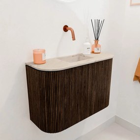 Mondiaz Joya DLux 65cm toiletmeubel ronding links/rechts walnut met wastafel faye midden zonder kraangat frappe
