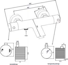Saniclear Talpa Stripes thermostatische opbouw badkraan chroom