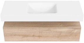 Zaro Alan badmeubel 130cm washed oak 1 lade met vrijhangende wastafel cloud midden zonder kraangat talc