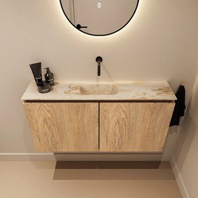 Mondiaz Ture DLux toiletmeubel 100cm washed oak met wastafel frappe midden zonder kraangat