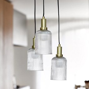 Hanglamp in messing en geribbeld glas, Bogota