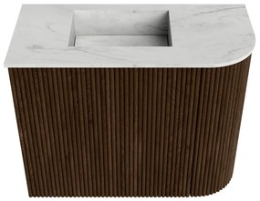 Mondiaz Joya DLux 50cm toiletmeubel ronding rechts walnut met wastafel faye links zonder kraangat opalo