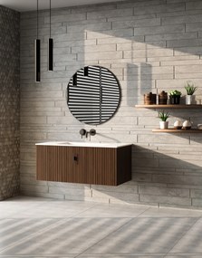 Muebles Raya badmeubel ribbelfront 100cm walnoot met witte wastafel zonder kraangat