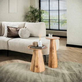 Ronde Bijzettafelset Massief Acacia - 30 X 30cm.