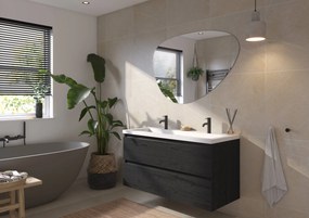 Saqu Gaia badmeubel incl. glans witte wastafel met 2 kraangaten 120x52x64cm eiken zwart – zwarte greeplijst
