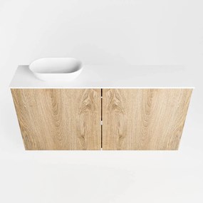 Mondiaz Fowy toiletmeubel 100cm washed oak met witte waskom links zonder kraangat