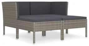 vidaXL 4-delige Loungeset met kussens poly rattan grijs