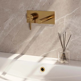 Brauer Gold Edition ColdStart wastafelkraan inbouw rechte uitloop met achterplaat model A2 geborsteld messing PVD