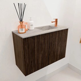 Mondiaz Joya DLux 60cm toiletmeubel walnut met wastafel faye rechts 1 kraangat glace