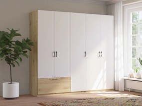 Kledingkast Bristol 249, Wit, Artisan eiken, 210x225x54cm, 183 kg, Kledingkast deuren: Met scharnieren