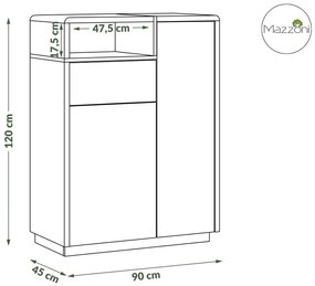 Mazzoni FOLK K-90 kast antraciet/eiken artisan, ladekast