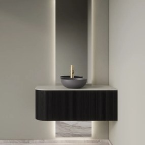 Gliss Design Alluro badmeubel ribbelfront met ronding links 100cm black en wit marmer toppaneel