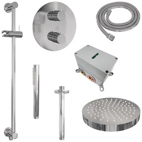 Brauer Stripe inbouw regendouche rond met 25cm hoofddouche, rond met plafondarm, glijstang en staafhanddouche set 45 chroom