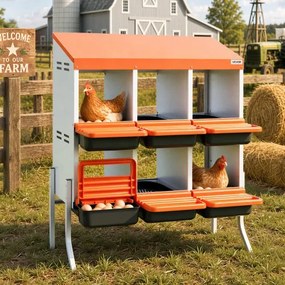 VEVOR 2-laags legnest 795x525x990 mm, 6 compartimenten, metalen kippennest met steunpoten, pluimveenest, oprolbaar nest, ideaal voor hennen, eenden, kippen en ander pluimvee, oranje
