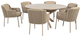 Prado Bernini dining tuinset 160xH75 cm rond 7 delig keramiek latte 4 Seasons Outdoor