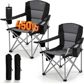 VEVOR 2 x Campingstoelen (Extra Groot) Klapstoelen met een draagvermogen van 204 kg, Visstoelen met gewatteerde rugleuning en armleuningen, Klapstoelen met bekerhouder en zijvak, voor buitenactiviteiten zoals vissen