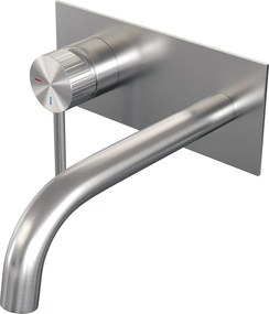 Brauer Stripe inbouw wastafelkraan ColdStart met gebogen uitloop en afdekplaat model A2 RVS geborsteld PVD