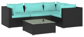 vidaXL 5-delige Loungeset met kussens poly rattan zwart