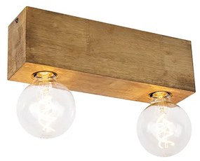 QAZQA Landelijke plafondSpot / Opbouwspot / Plafondspot vintage hout 2-lichts - Bloc Landelijk E27 Binnenverlichting Lamp