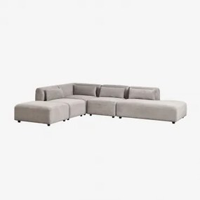 4-delige Modulaire Hoekbank Met Rechter Chaise Longue En Poef Fogler Corduroy Licht Taupegrijs - Sklum