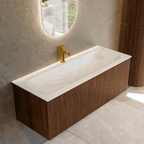 Mondiaz Kurve-dlux 120cm badmeubel walnut met 1 lade en wastafel big large midden 1 kraangat ostra