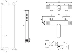 Brauer Gunmetal Carving thermostatische badkraan met glijstang en staafhanddouche gunmetal geborsteld PVD