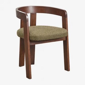 Set Van 4 Eetkamerstoelen Met Armleuningen, Bekleed En Van Eikenhout Yvone Donker Hout & Bouclé Saliegroen - Sklum