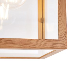 Industriële buitenplafondlamp hout met helder glas - Rotterdam Industriele / Industrie / Industrial E27 Buitenverlichting vierkant
