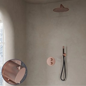 Saniclear Copper Curved Pro inbouw regendouche rond met 20cm hoofddouche en muurarm geborsteld koper