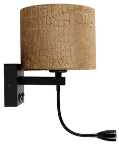 LED Wandlamp zwart met velours kap krokodil dessin 18cm - Brescia Klassiek / Antiek, Modern E27 rond Binnenverlichting Lamp
